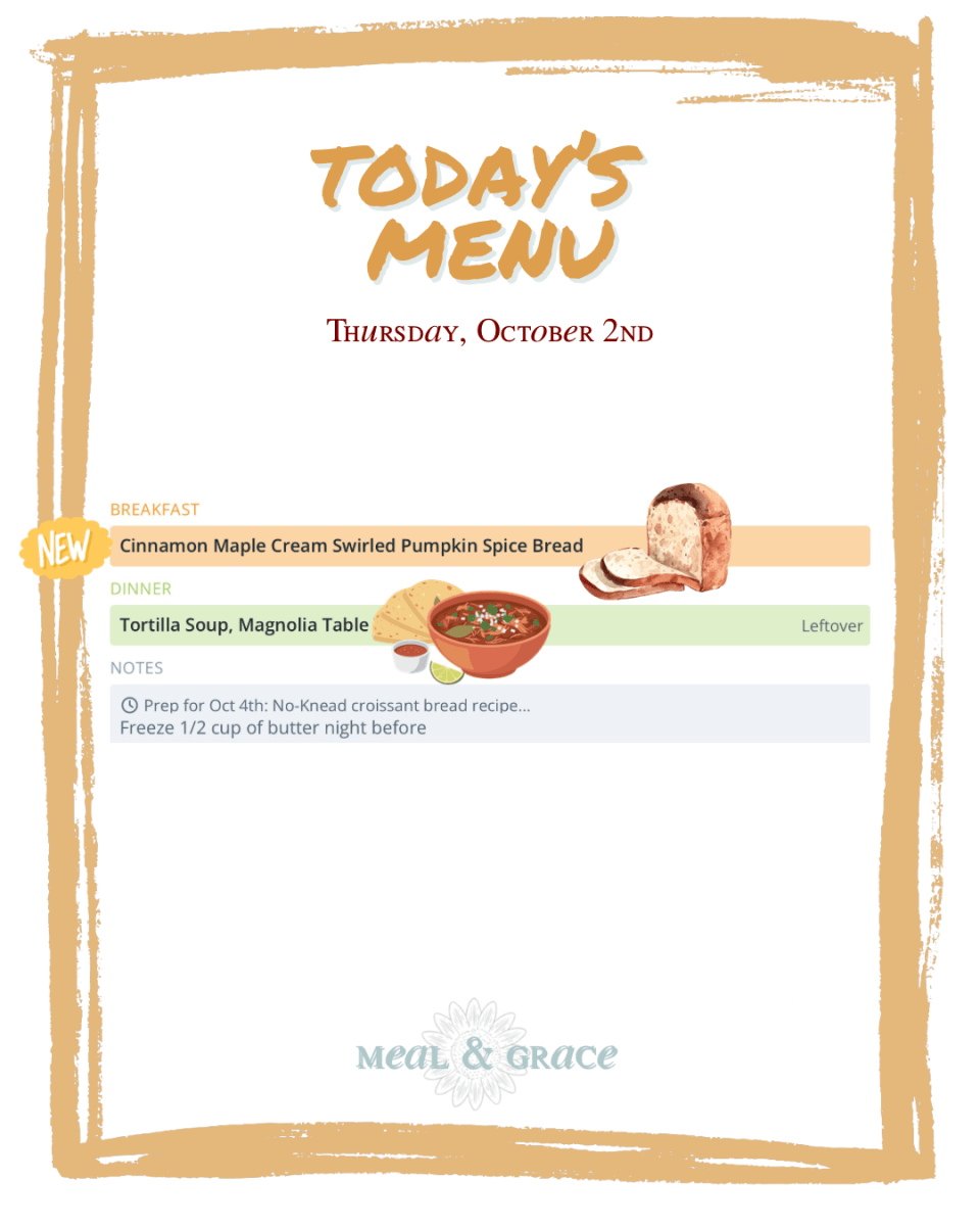 Thursday, October 2, 2025 Menu thumbnail