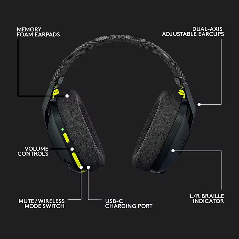 Logitech g435 fone de ouvido para jogos sem fio lightspeed 7.1 som surround microfone embutido gamer fone de ouvido bluetooth para pc/ps thumbnail
