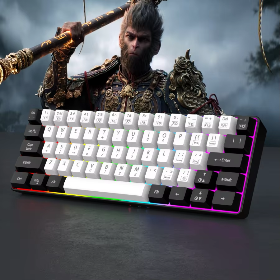 Teclado para jogos com fio 60%, mini teclado ultra compacto com luz de fundo RGB, teclado pequeno e compacto de 61 teclas à prova d'água para jogadores de PC/Mac thumbnail
