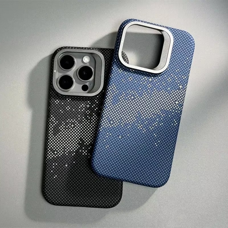 Caso de telefone MagSafe com carregamento sem fio Suporte de lente de liga, tampa traseira rígida para PC, textura Pixels, iPhone 14 15Pro Max 15 13 Pro thumbnail