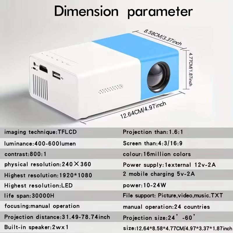 Projetor YG300 com HDMI, Adequado para Celular, Compatível com Conexão USB e HDMI thumbnail