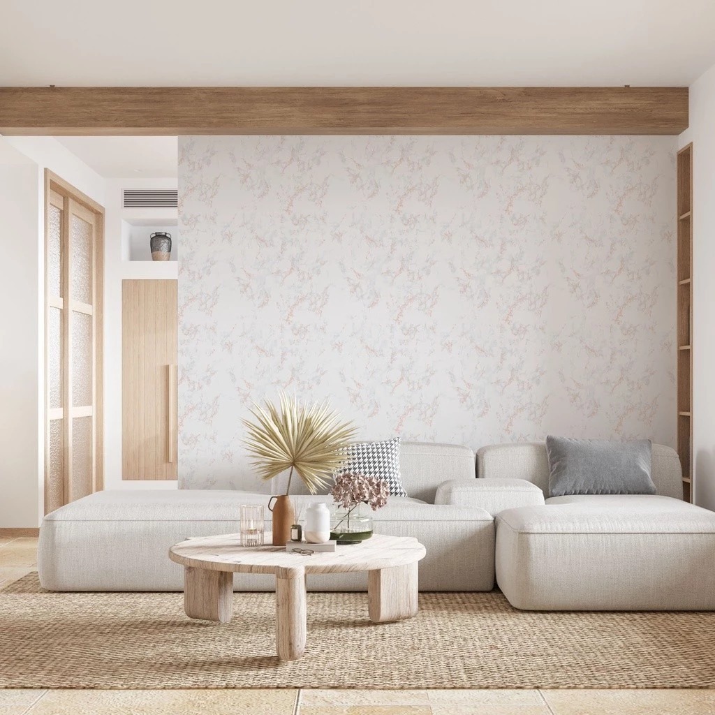 Papel de parede mármore branco e rosa vinílico thumbnail