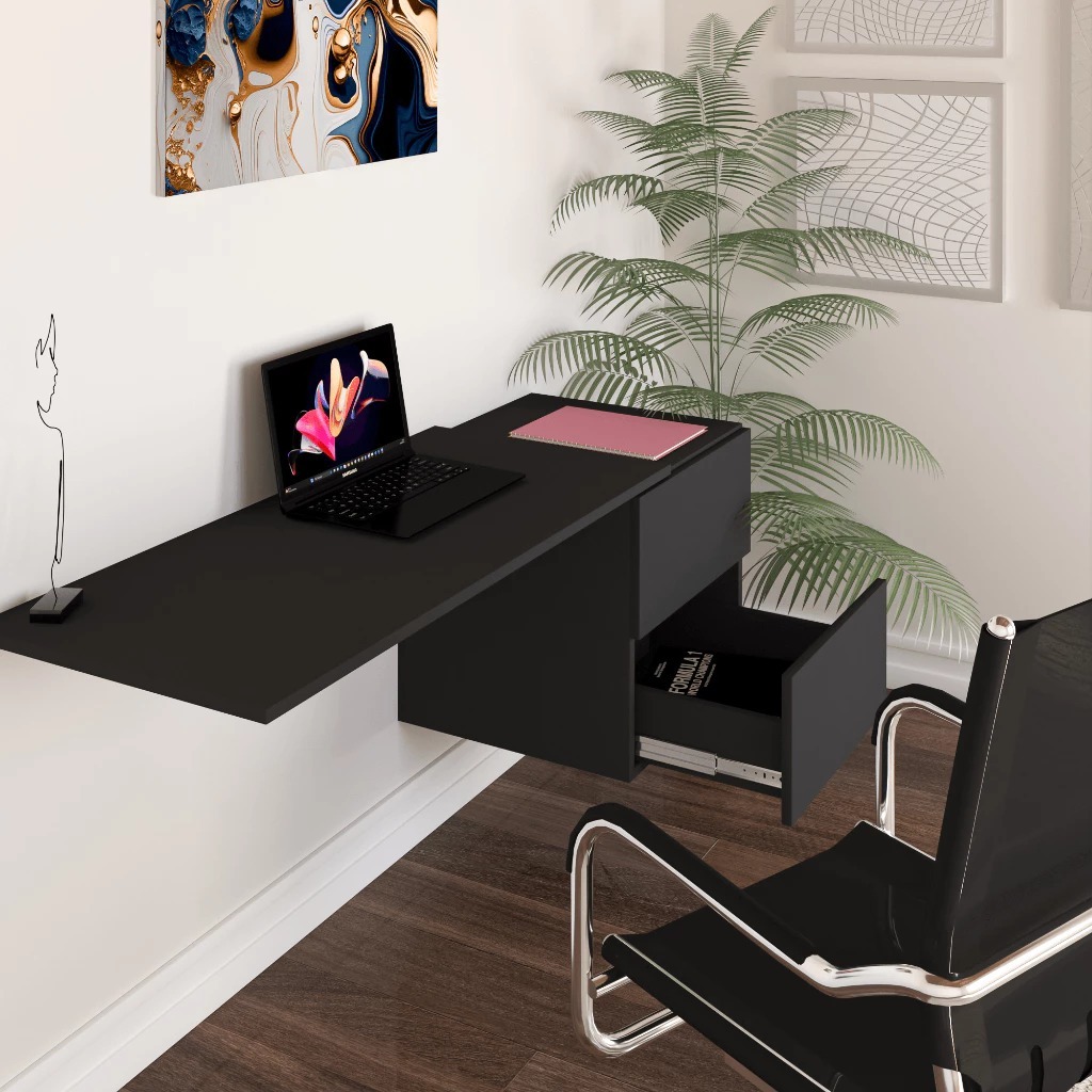 Escrivaninha escritório parede suspensa com gaveta em Mdf thumbnail