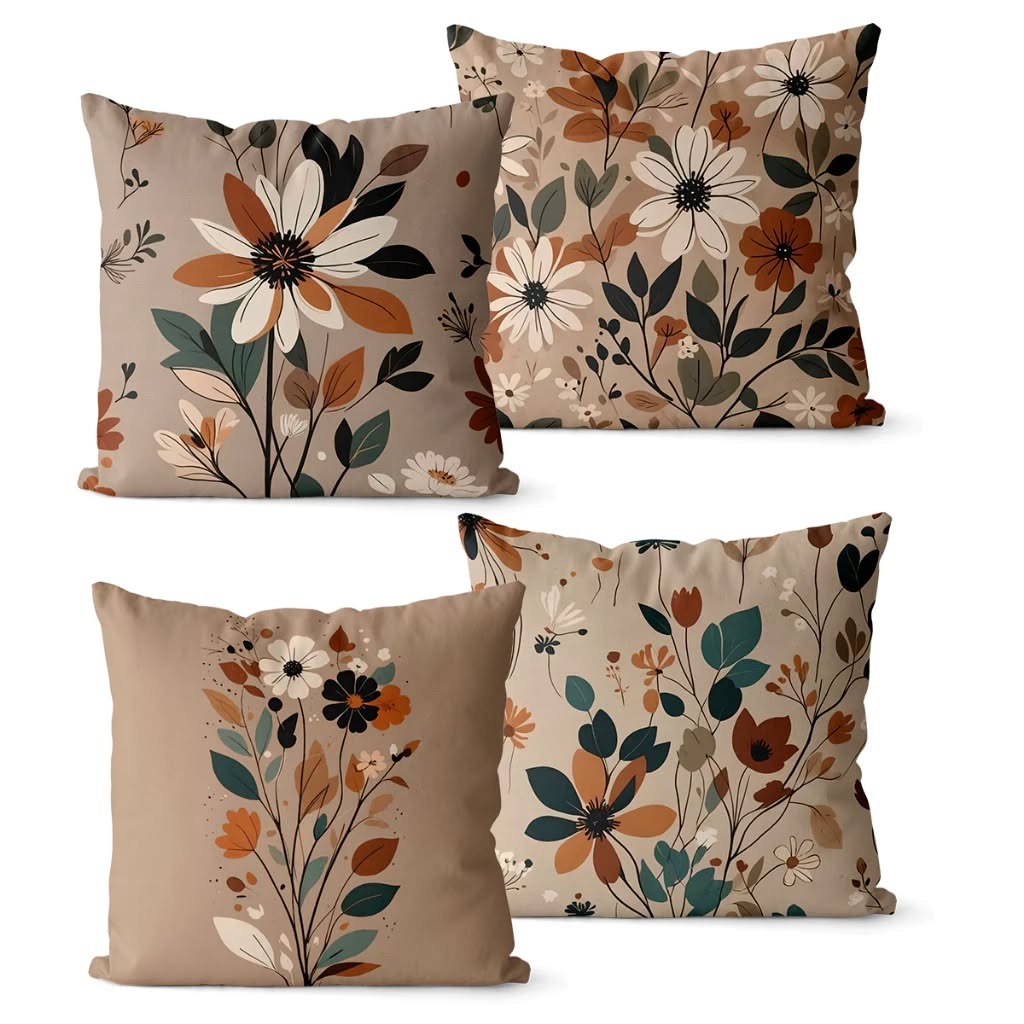Kit 4 Capas de Almofadas Decorativas 45x45 - Floral Marrom thumbnail