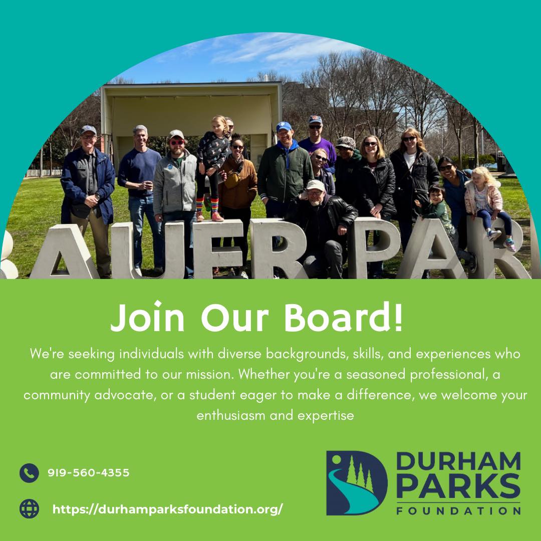 🌳 Are you passionate about parks and the Durham community? Join our board and make a tangible impact! We have spots avai