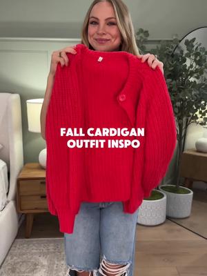 red cardigan fall outfit inspiration ❤️🍂 this chunky cardigan is on amazon in multiple colors & the perfect piece for th