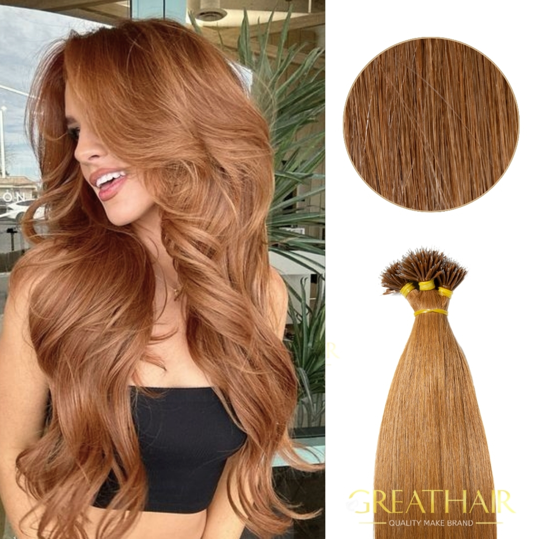 Copper Blonde Color Straight Nano Tip Hair Extensions | Hair Extensions Human Hair, Clip In & Tape In Hair Extensions, Great Hair - Hair Manufacturer thumbnail