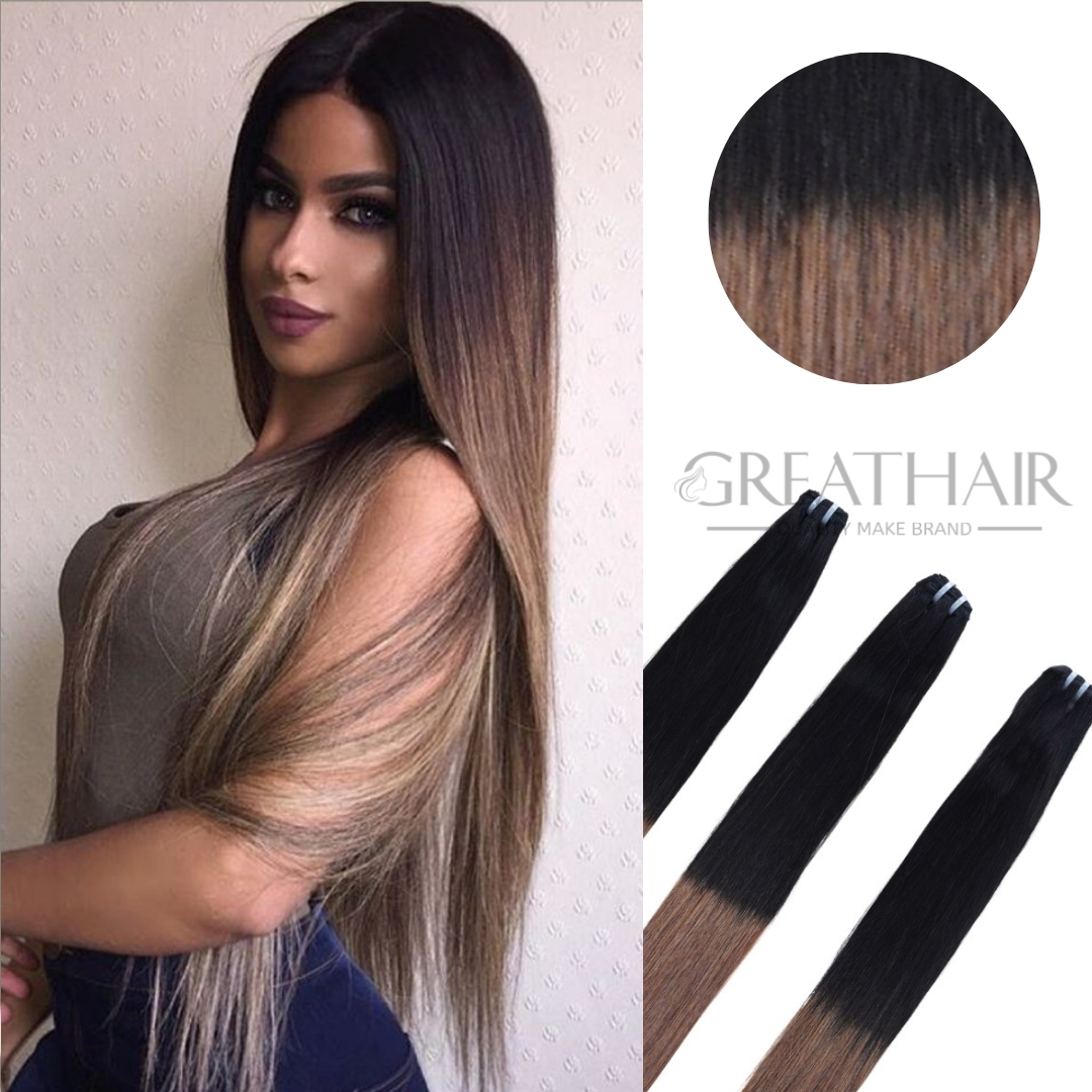 Ombre Black Brown Color Straight Weft Hair Extensions | Hair Extensions Human Hair, Clip In & Tape In Hair Extensions, Great Hair - Hair Manufacturer thumbnail