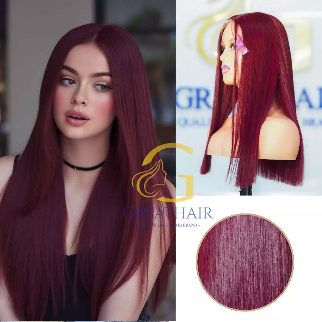 Straight HD Lace 13x4 Human Hair Wig - Burgundy thumbnail