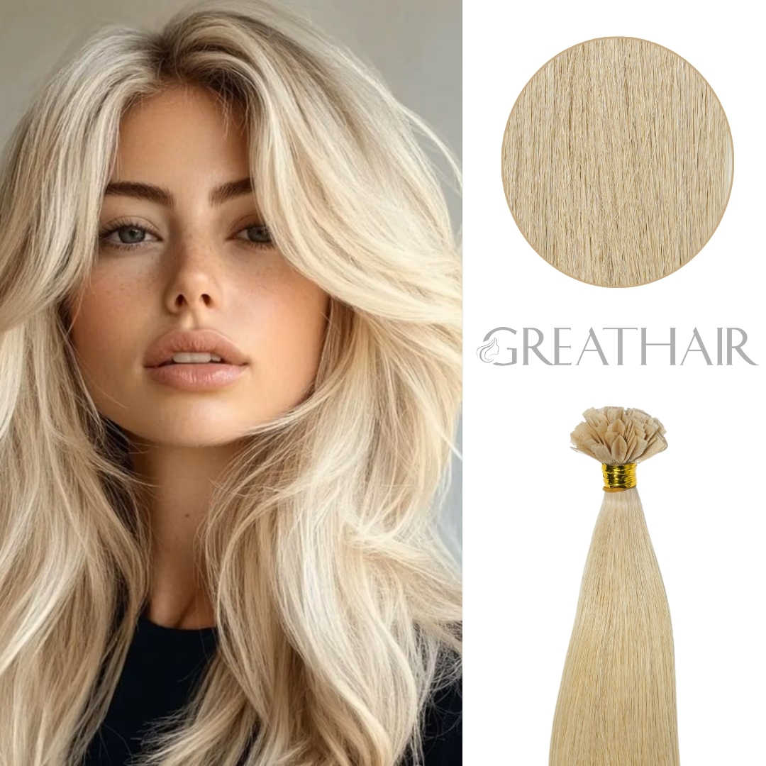 Blonde Color Straight V-Tip Hair Extensions | Hair Extensions Human Hair, Clip In & Tape In Hair Extensions, Great Hair - Hair Manufacturer thumbnail
