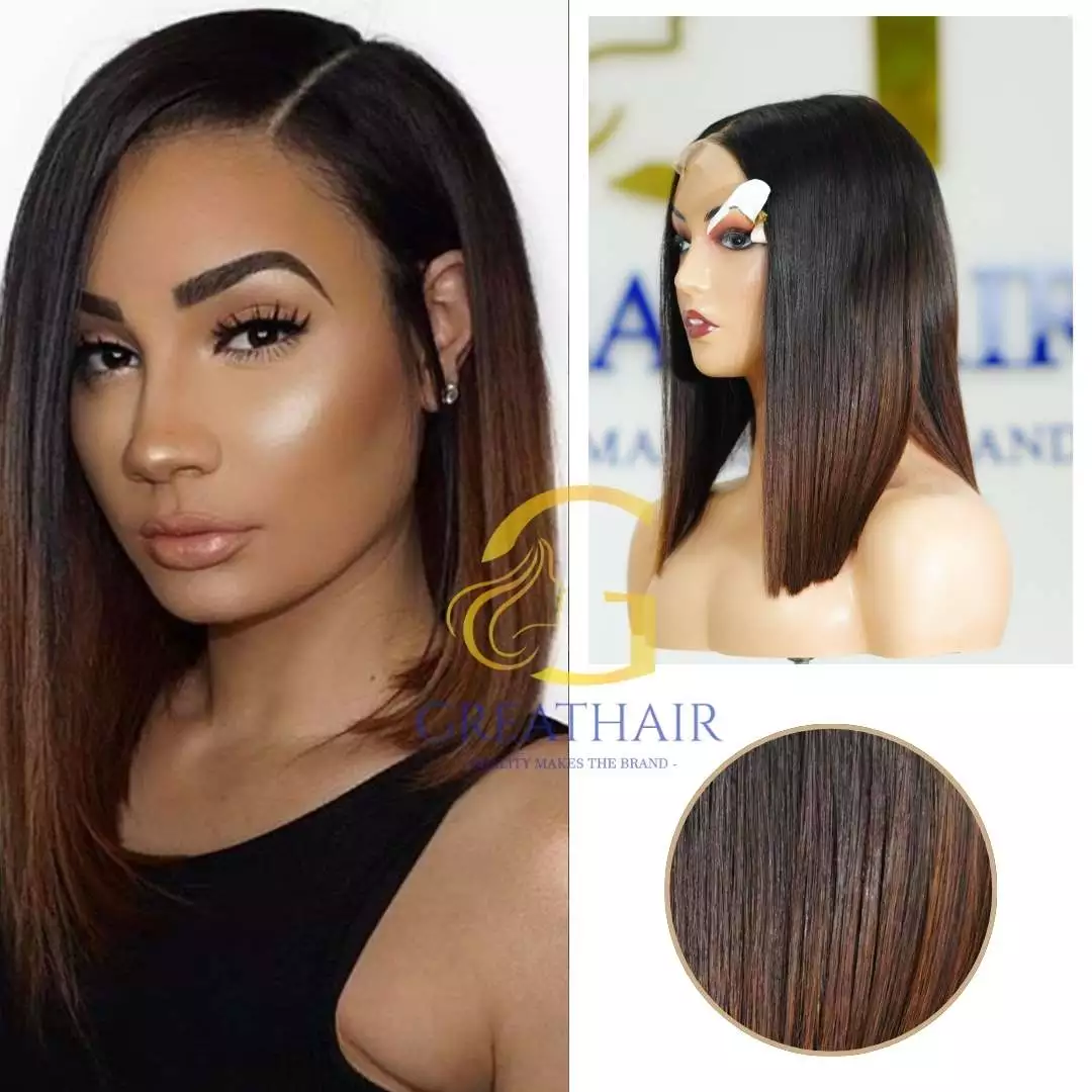 Ombre Straight HD Lace Human Hair Wig Black Brown thumbnail