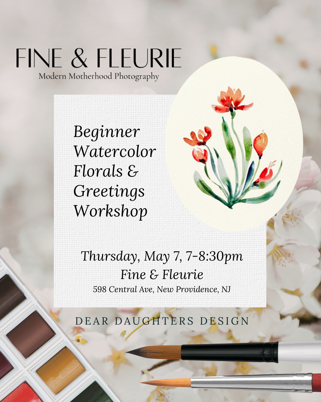 Intro to Watercolor Florals & Greetings Workshop - May 7, 2026 thumbnail