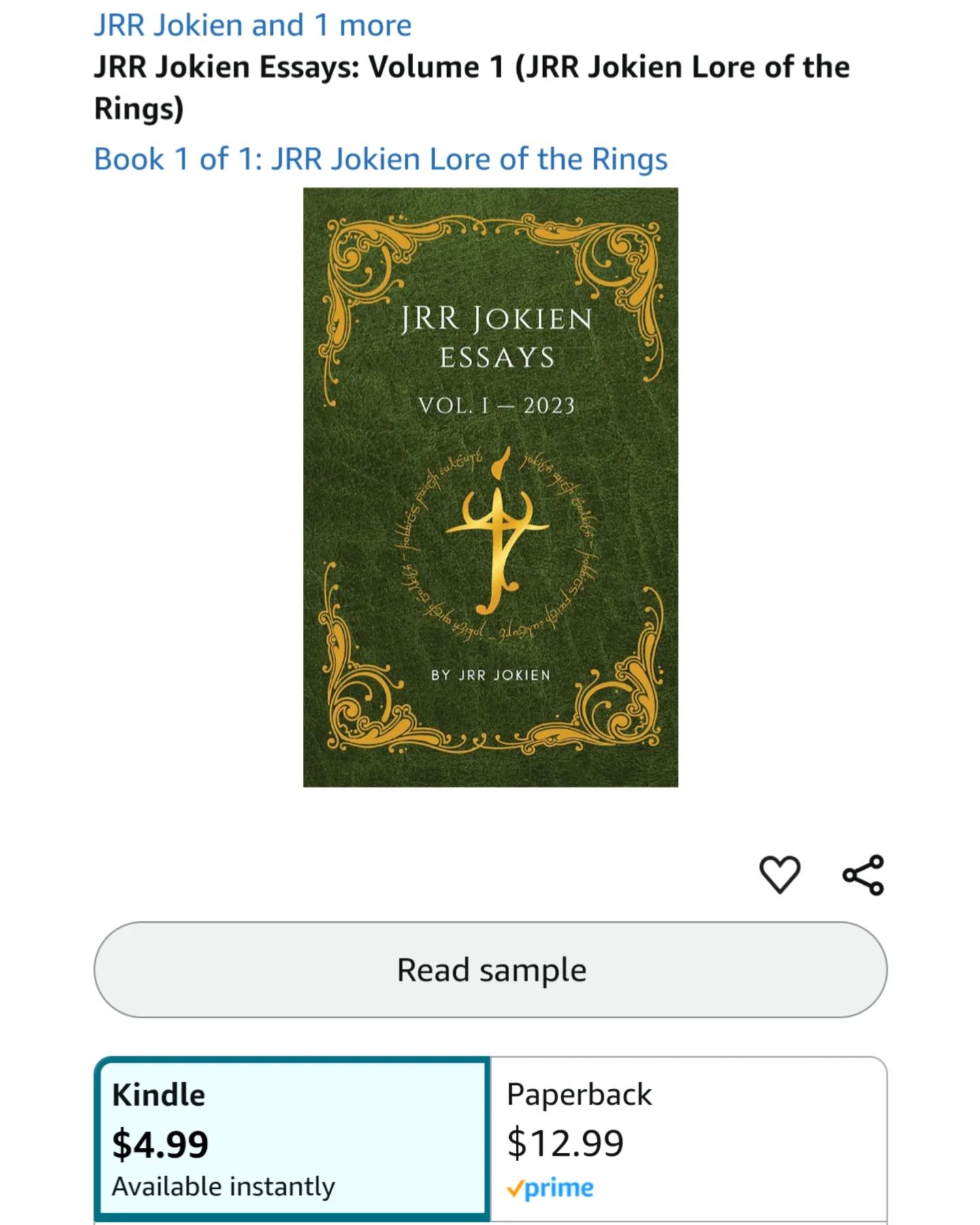 I'm very pleased to announce that Jokien with Tolkien books  are now available on Amazon! I have a collection of essays 