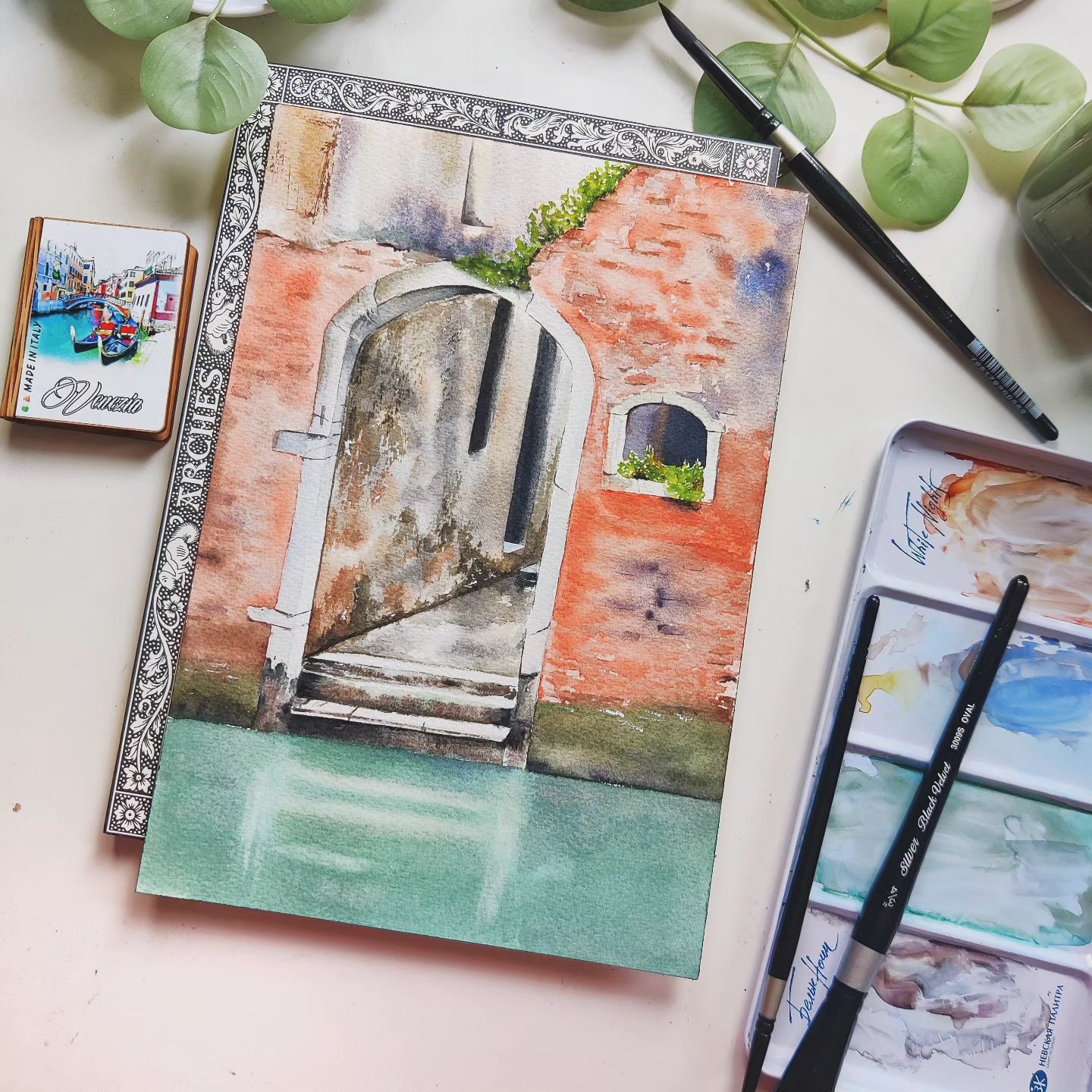 Step into a Venetian dream! 🛶✨ 
This little piece of Venice was brought to life with granulating watercolors—tricky but 