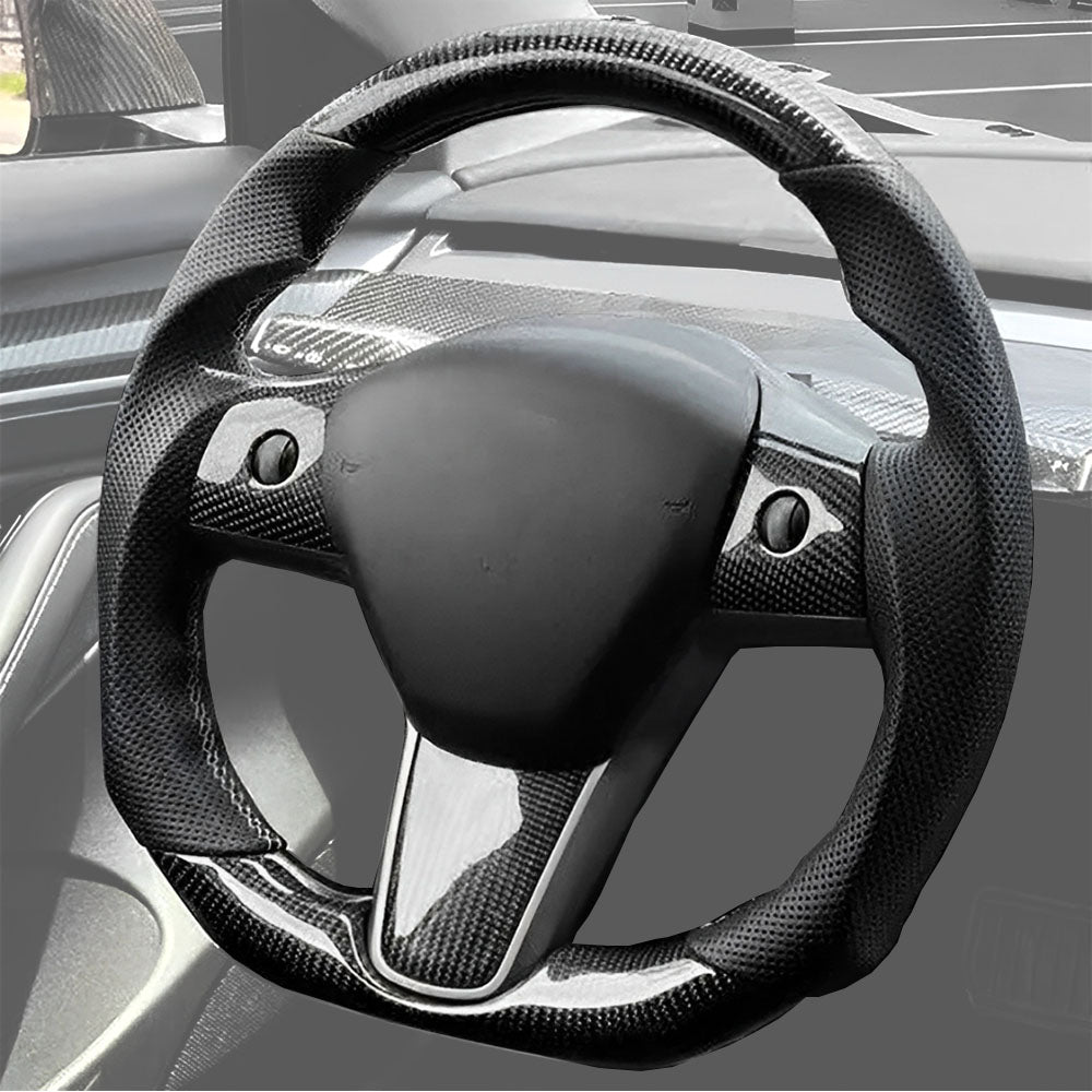Tesla Model 3/Y Carbon Fiber Steering Wheel 2017–2023 – Racing Style thumbnail