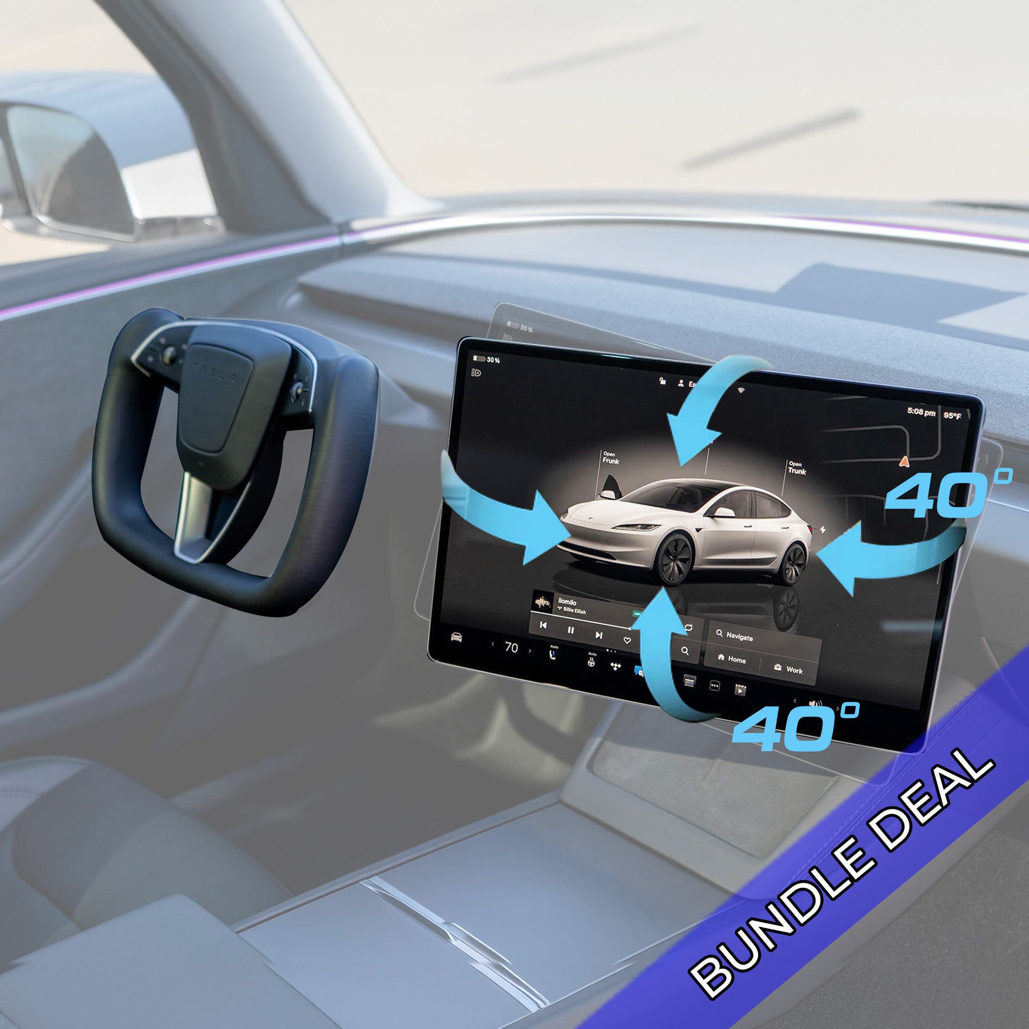 Tesla Model 3 Highland Yoke Wheel & Swivel Screen Mount Bundle thumbnail