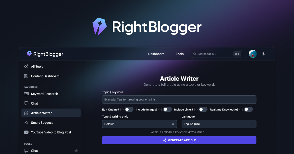 RIGHTBLOGGER | AI-Powered Content Tools for Creators thumbnail