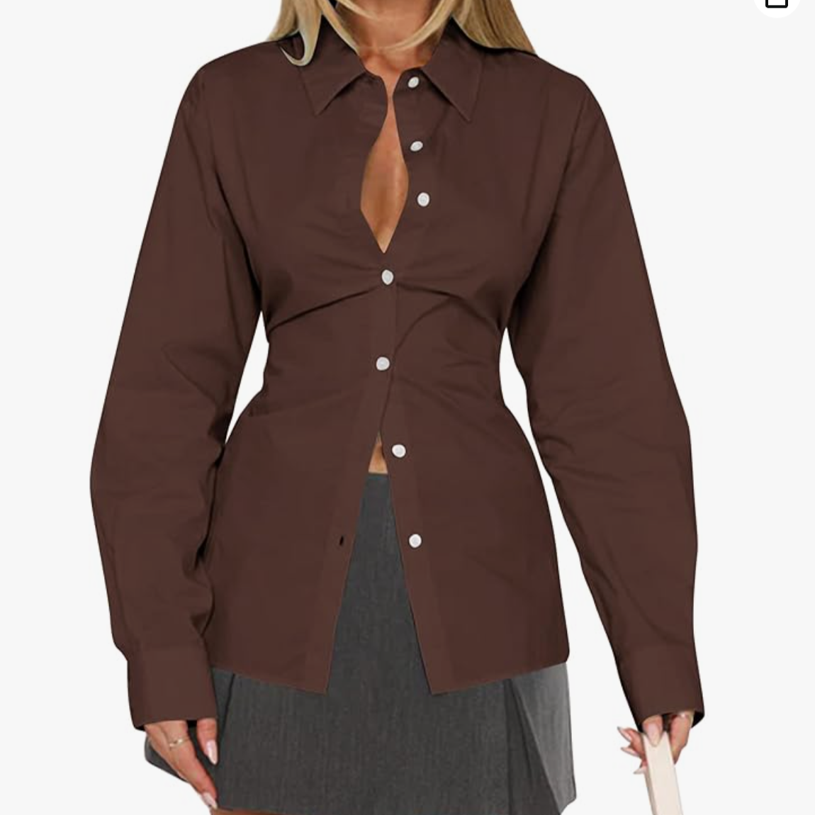 Cinched waist button down shirt thumbnail