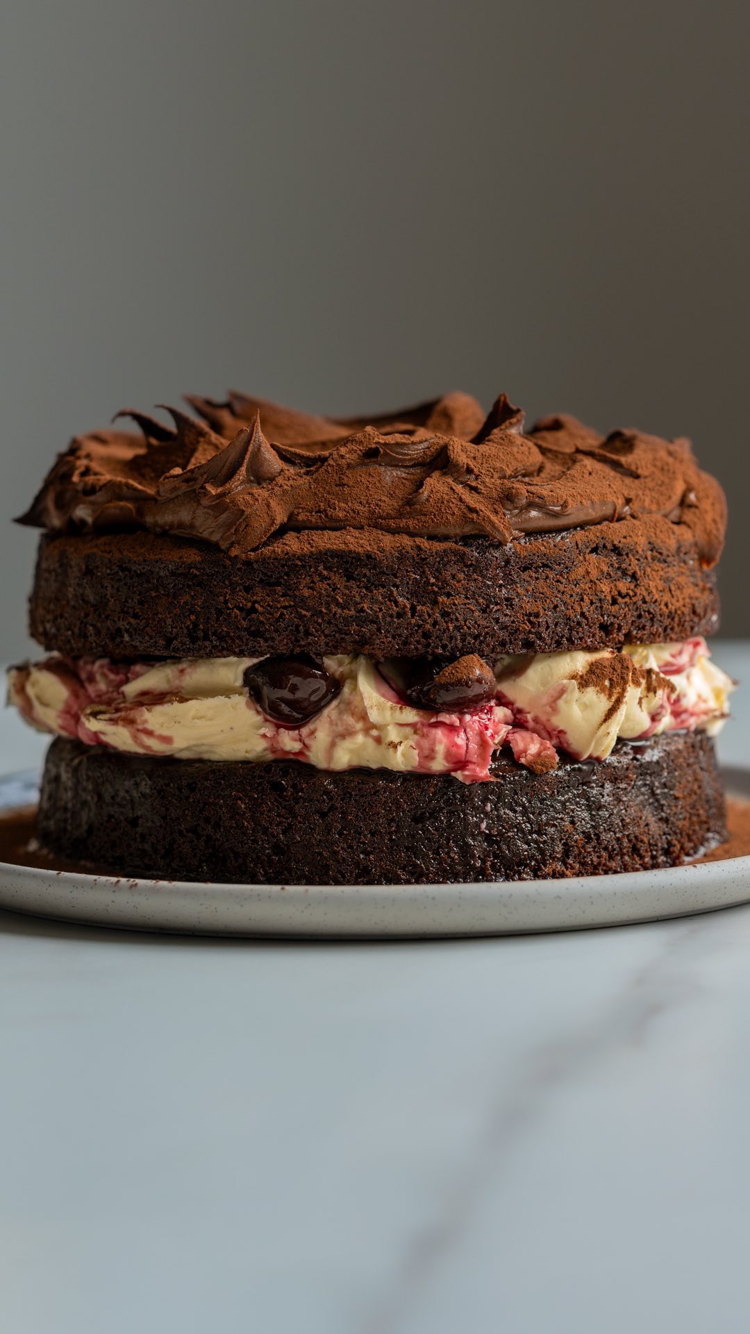 NEW RECIPE 🍒 CHOCOLATE, VANILLA CHERRY & MASCARPONE LAYER CAKE WITH CHOCOLATE GANACHE 😍 here is my current ‘celebration 