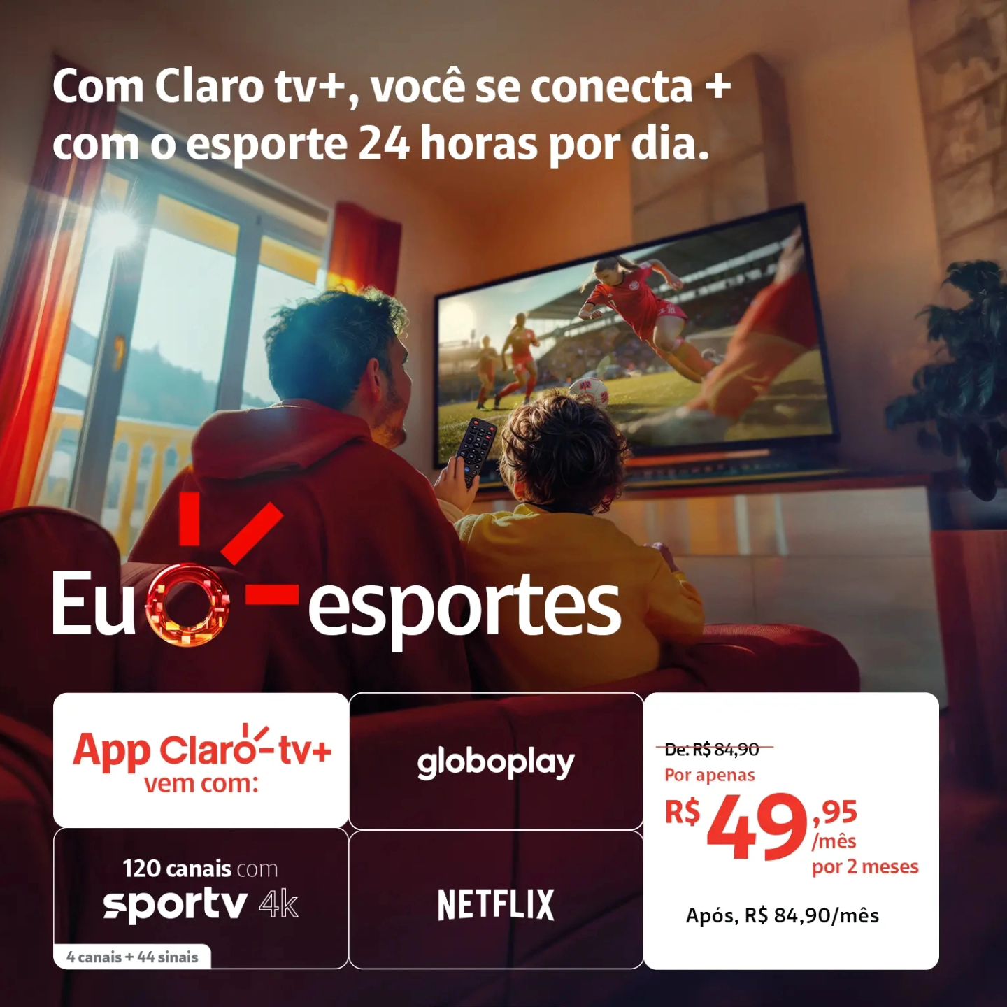 Se você ama esportes, a Claro TV+ é para você! ⚽🏀 Conecte-se com o melhor do esporte 24 horas por dia, e nunca perca um 