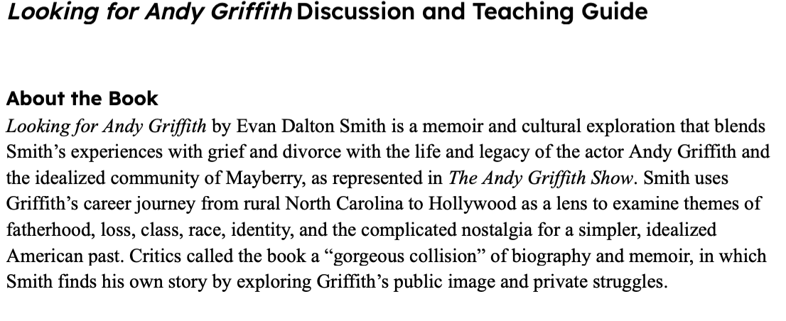 "Looking for Andy Griffith" Discussion and Teaching Guide (Google Docs) thumbnail