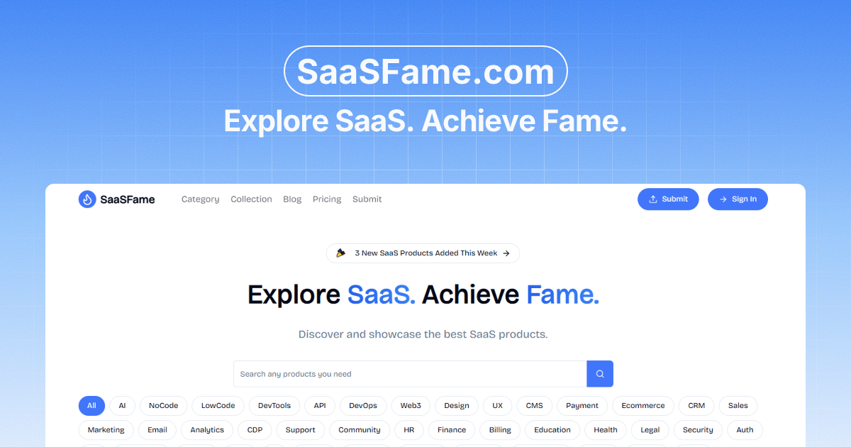 SaaSFame - Popular SaaS Products Directory - SaaSFame thumbnail