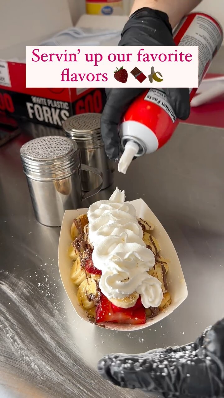 Our best selling flavor is Chocolate Strawberry which includes our mini pancakes, strawberries, Nutella, powdered sugar,
