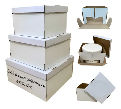10 Caixas Altas Bolos Tortas E Doces 26x26x15 Cm Cake Box Branco thumbnail