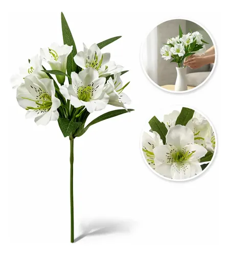 Galho De Astromélia Branca C/ 7 Flores Artificial - H8 Branco thumbnail