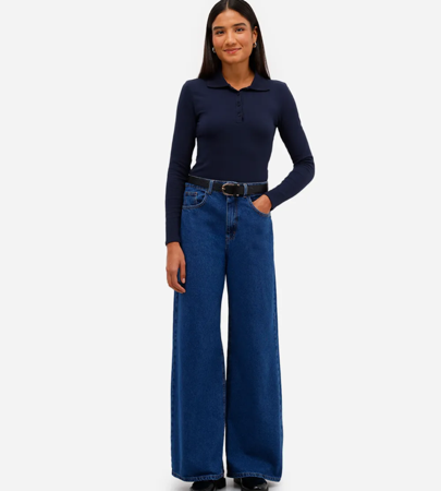 Calça jeans wide leg cintura alta thumbnail