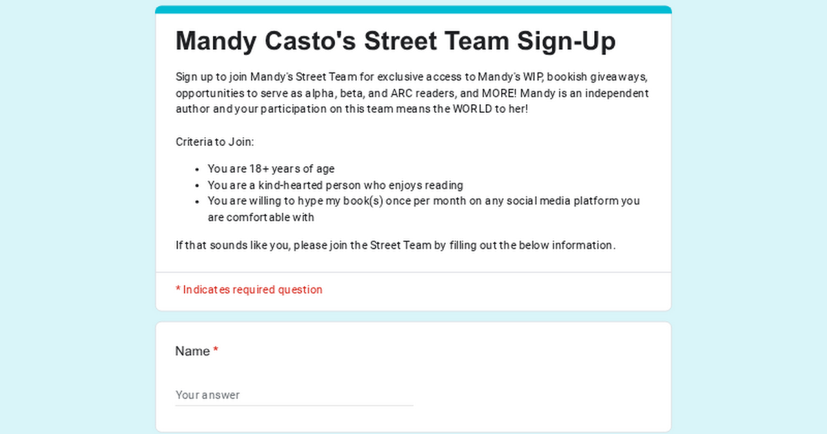 Join Mandy Casto's Street Team! thumbnail