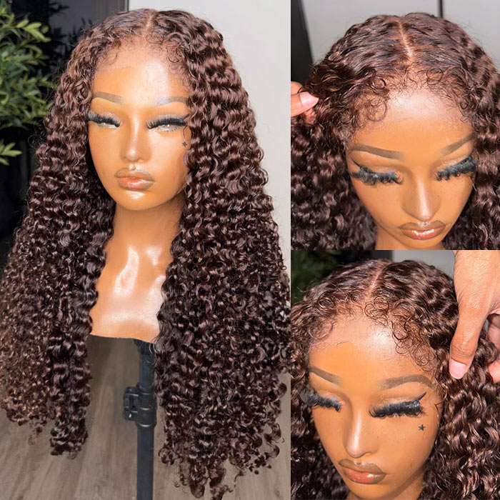 ( Extra 22% Off Code:SAVE22  🔥🔥𝐒𝐮𝐛𝐞𝐥𝐥𝐚 𝐇𝐚𝐢𝐫 8x5 Glueless Pre Cut 4C Edges Curly Reddish Brown Auburn thumbnail