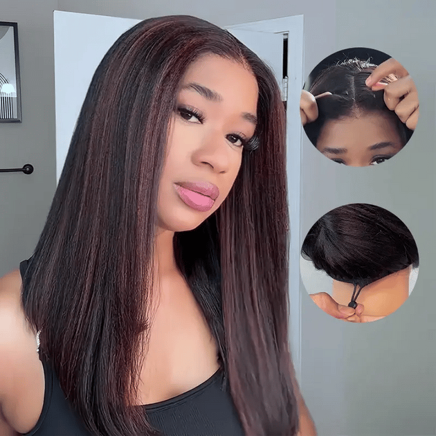 Highlight Yaki Straight Bob 13x4 Lace Frontal  Pre Everthing 6x4.5 / 4x4 Lace Clsoure Human Hair Wig thumbnail