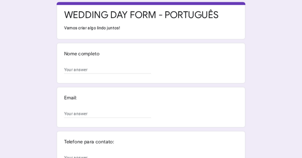 WEDDING DAY FORM - PORTUGUÊS  thumbnail