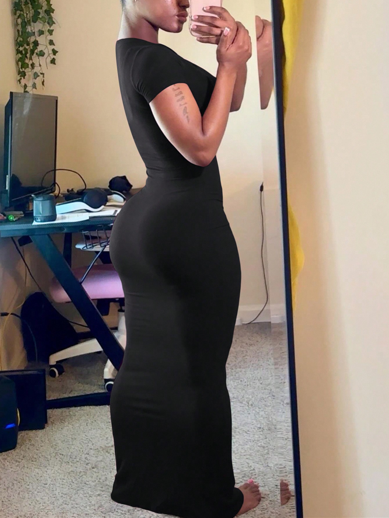 INAWLY Solva Women SpringSummer Casual Solid Color Bodycon Dress thumbnail