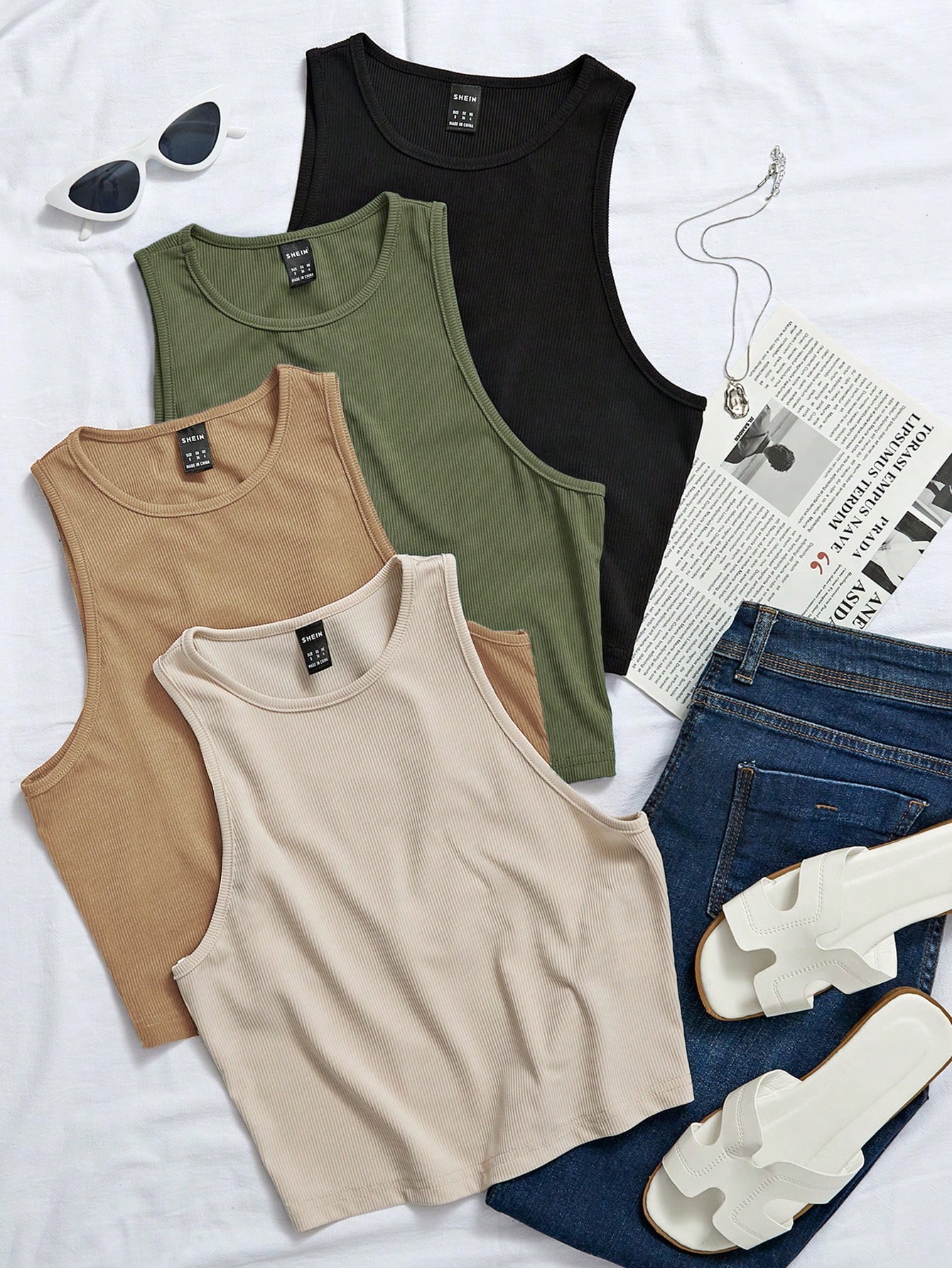 Chiquease Women's Solid Simple Round Neck Sleeveless Tank Top thumbnail