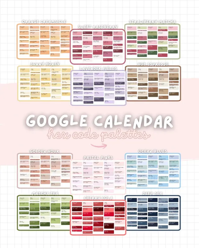 #googlecalendar #googlecalendarcolorpalette #hexcodes #colorhexcodes #aestheticcalendar 