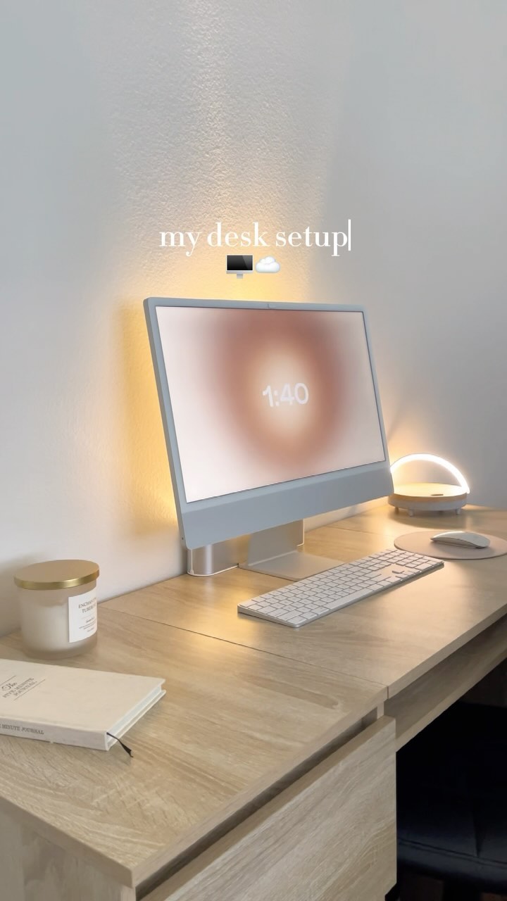 my desk setup 🖥️🤍 here is a desk tour for inspo! ☁️ most things you can get from amazon or target ✨ #desk #desksetup #de
