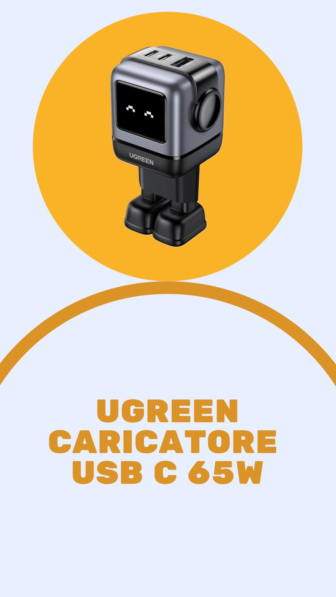 UGREEN Nexode RG Caricatore USB C 65W GaN, 

🔋Caricatore GaN Robot a 3 Porte Carica Rapida 

💻📲Compatibile con MacBook P