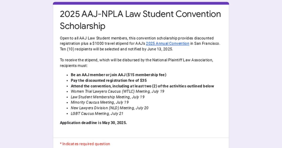 2025 AAJ-NPLA Law Student Convention Scholarship thumbnail