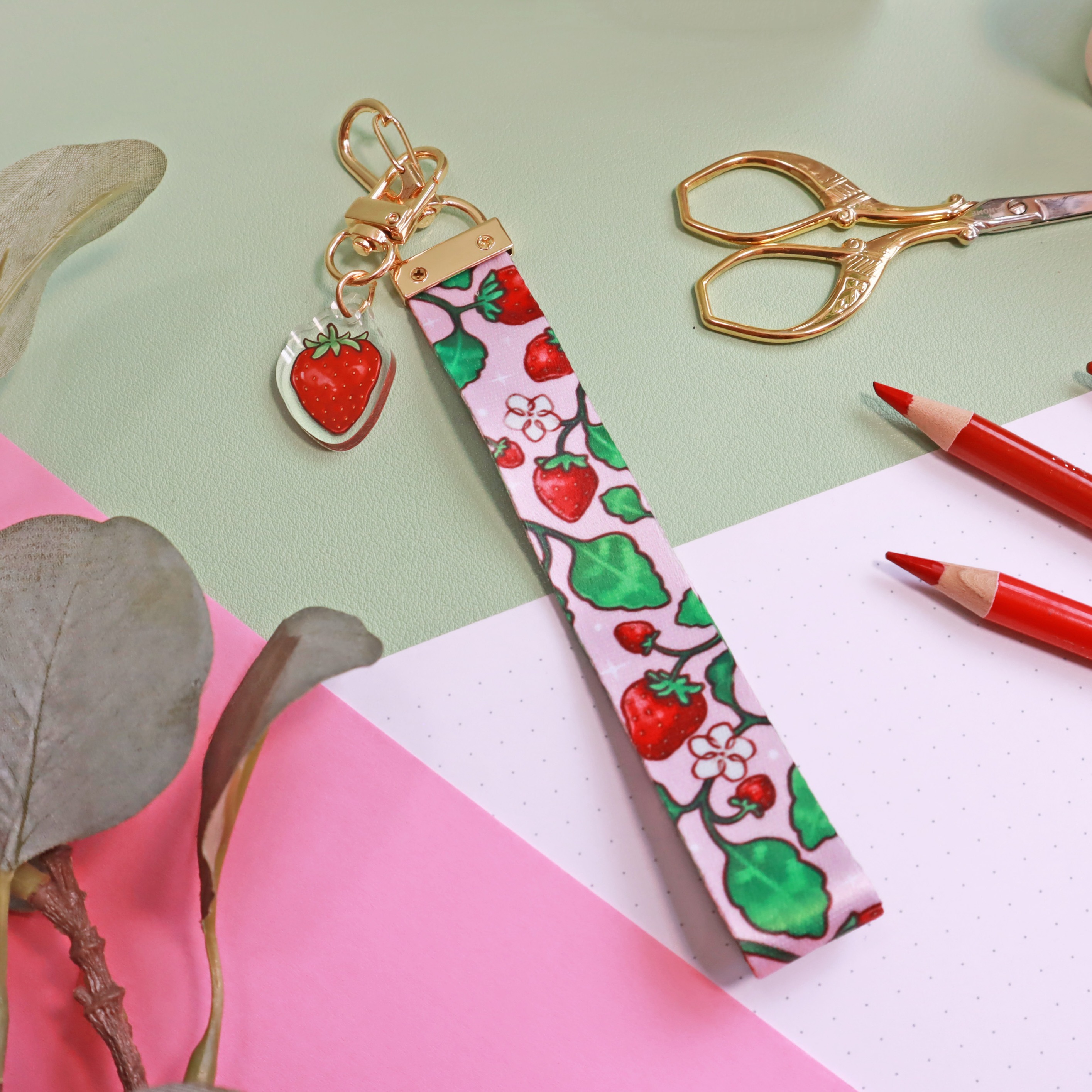 Strawberry Wrist Strap Keychain thumbnail