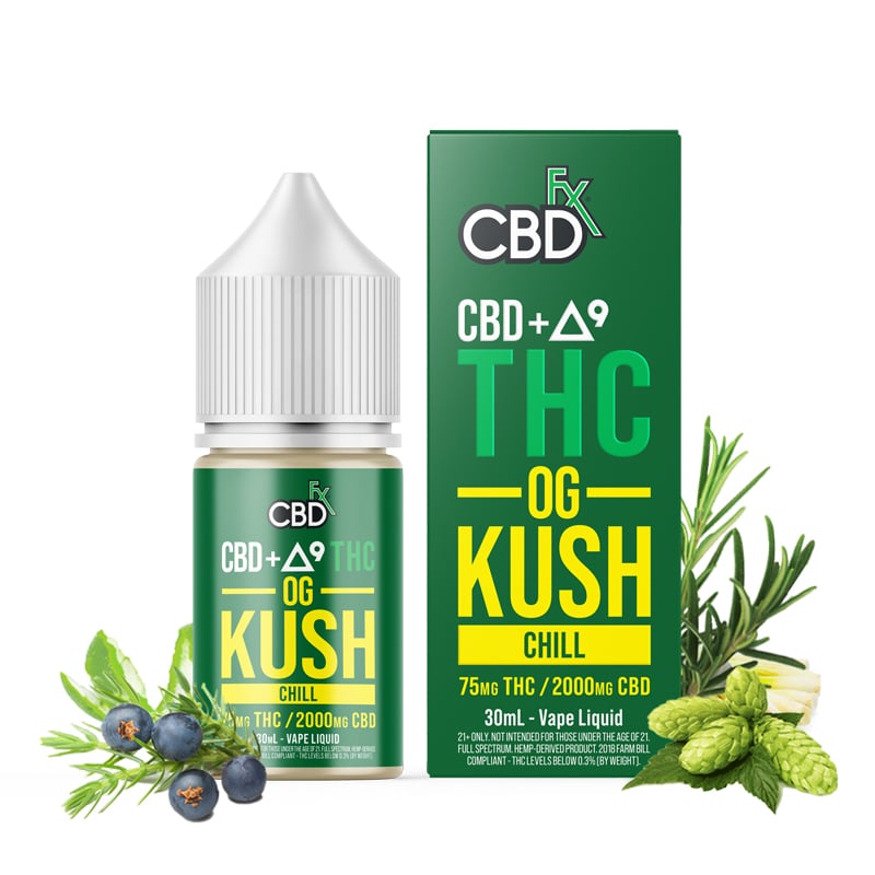 CBD + Delta-9 THC Vape Juice: OG Kush - CBDfx.com thumbnail