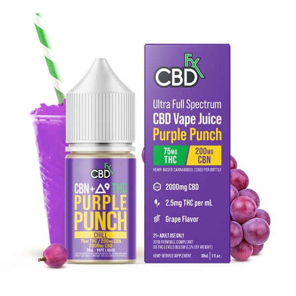 CBN + Delta-9 THC Vape Juice: Purple Punch - CBDfx.com thumbnail