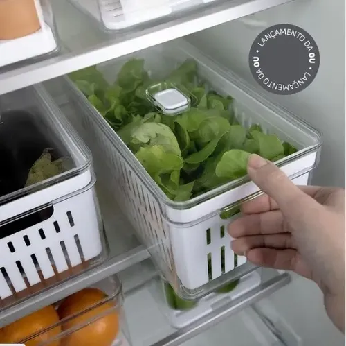 Organizador De Geladeira Com Escorredor Tampa 5l Clear Fresh Cor Transparente thumbnail