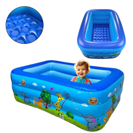 Piscina Inflável Retangular Infantil 3 Anéis 150cm 300 Litros Azul ou Rosa thumbnail