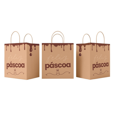 50 Sacolas De Páscoa Kraft - Sacola Para Ovo de Páscoa Com Alça Torcida thumbnail
