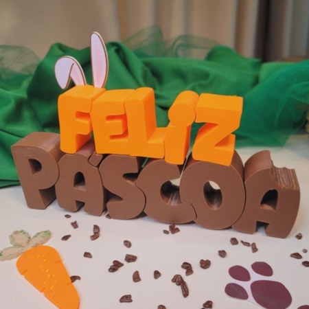 Letreiro Feliz Páscoa com Orelhinha Enfeite para Mesa e Estante thumbnail