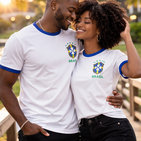 Kit 2 Camisas Para Casal Do Brasil Brancas Envio Imediato DryFit Feminina E Masculina thumbnail