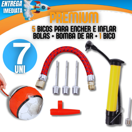Kit 07 - 1 Bomba De Ar Vertical Encher Pneu Bike Bicicleta 25cm + 1 bico de Inflar + KIT 05 Bicos Para Encher Infla thumbnail