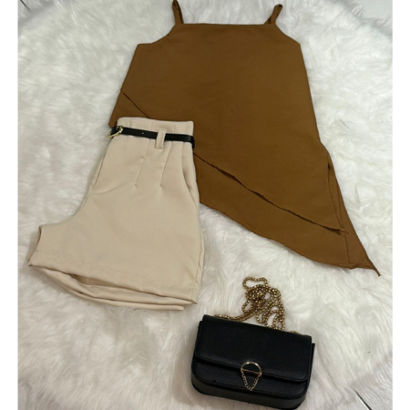 Conjunto Feminino Elegante – Short Alfaiataria com Cinto de brinde + Blusa Assimétrica thumbnail